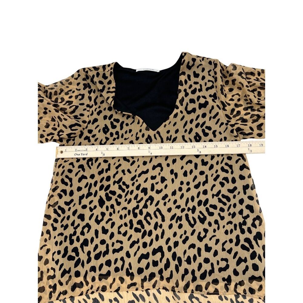 Caramela Leopard Print V-Neck Sheer‎ High-Low Blouse Women's size Medium - Picture 6 of 8